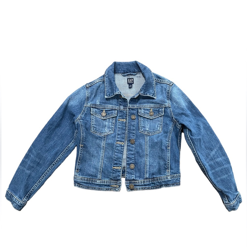 Girls GAP denim distressed denim jean jacket sz large amazing like new condition